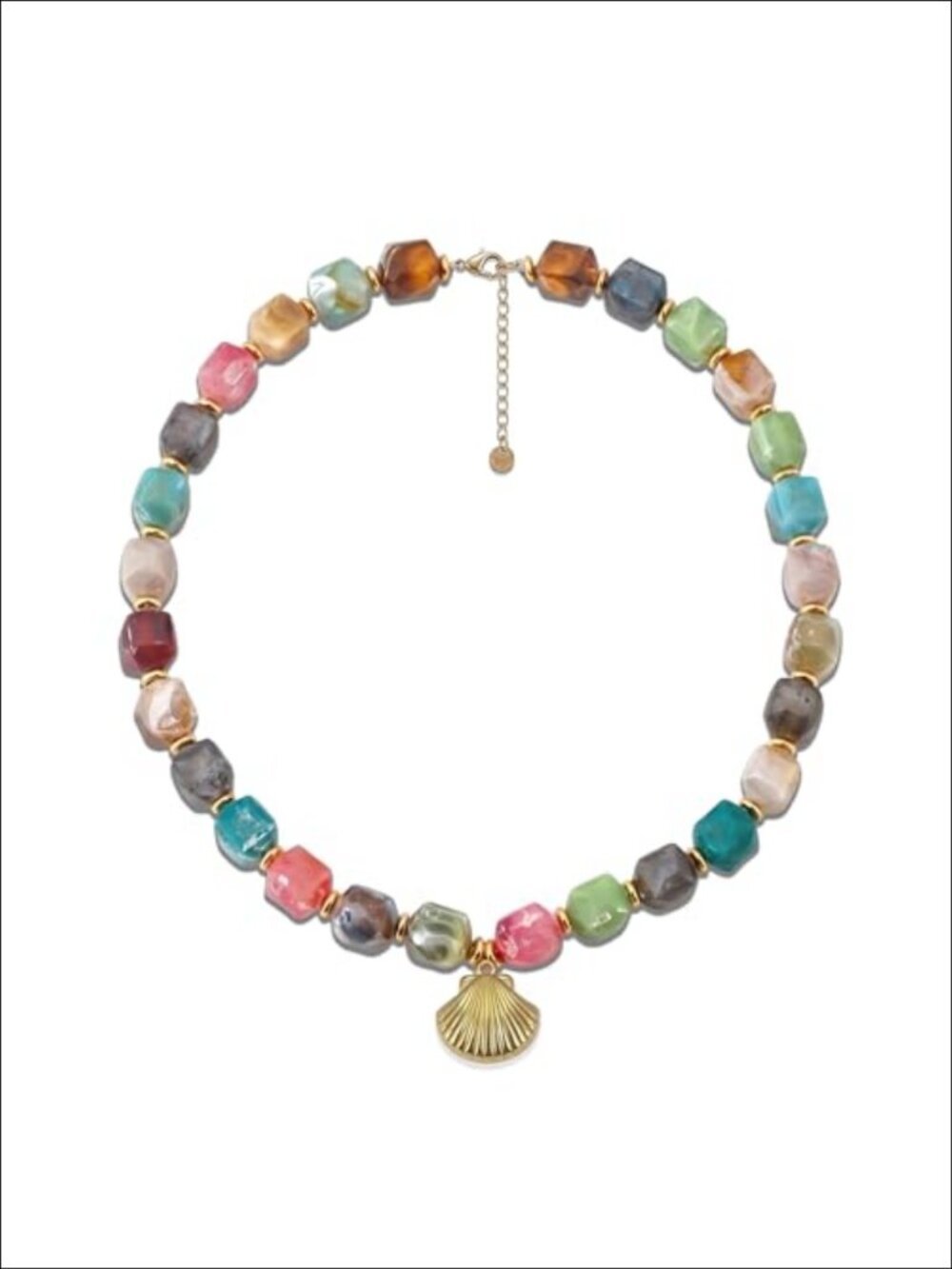 Resin Beaded Choker Necklace Seashell Pendant Boho Summer Jewelry